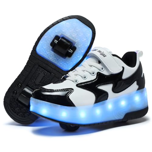 Nsasy Rollschuhe Mädchen Jungen Radschuhe Kinder Rollschuhe Schuhe LED Leuchtende Radschuhe für Kinder für Kinder, Aa-schwarz, 6 Big Kid von Nsasy