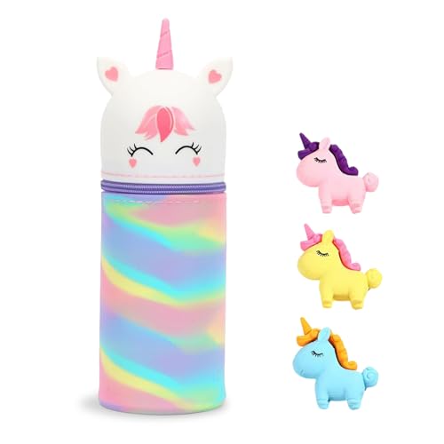 Kawaii Federmäppchen，2 in 1 Weiche Silikontasche，mäppchen,Stand Up Federmäppchen,Tier Stifthalter, Cartoon，Reißverschluss, niedlicher Schulbedarf ，Bleistifttasche Mädchen Junge (Einhorn) von Nsawtasche