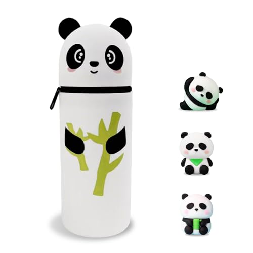 Kawaii Federmäppchen，2 in 1 Weiche Silikontasche，mäppchen,Stand Up Federmäppchen,Tier Stifthalter, Cartoon，Reißverschluss, niedlicher Schulbedarf ，Bleistifttasche Mädchen Junge (Panda) von Nsawtasche
