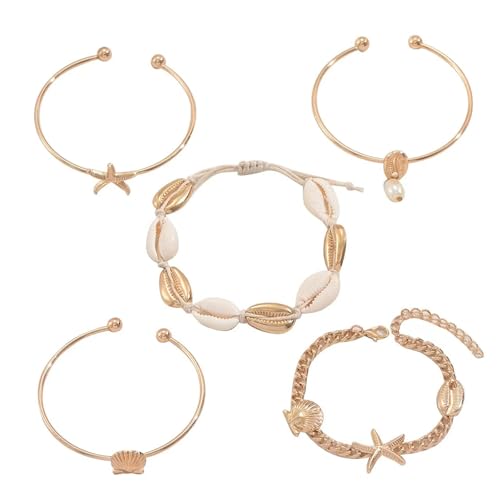 Nsawtasche 5 Stück muschelkette damen,muschel armband,fußkettchen gold, Seestern、Perlen、muscheln deko,Sommer- und Strandschmuck für Frauen Nsawtasche 5 Stück muschelkette damen,muschel armband,fußkettchen gold, Seestern、Perlen、muscheln deko,Sommer- und Strandschmuck für Frauen von Nsawtasche