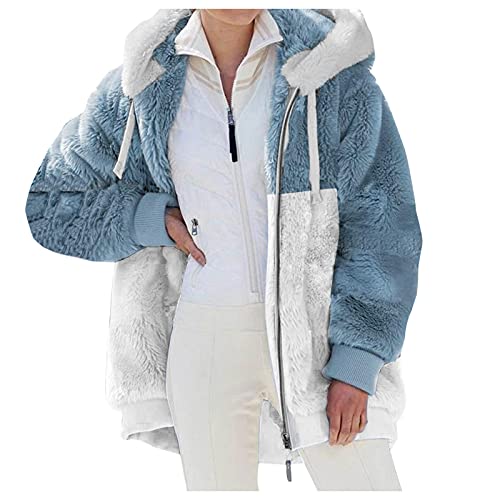 Nsercvb Fleecejacke Damen,Winterjacke Damen Teddy Fleece Mantel Warm Gefüttert Winter Kapuzenpullover Flauschig Plüschjacke Sweatshirt mit Kapuze und Taschen Reißverschluss Winterjacke Oversize, XL von Nsercvb