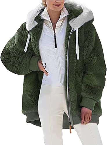 Nsercvb Fleecejacke Damen, Winterjacke Teddy Mantel Warm Winter Kapuzenpullover Flauschig Sweatshirt mit Kapuze und Taschen Oversize, 5XL, B5-green von Nsercvb