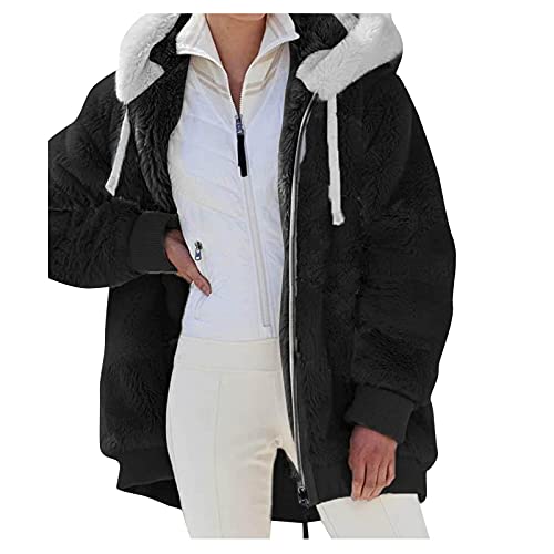 Nsercvb Fleecejacke Damen,Winterjacke Damen Teddy Fleece Mantel Warm Gefüttert Winter Kapuzenpullover Flauschig Plüschjacke Sweatshirt mit Kapuze und Taschen Reißverschluss Winterjacke Oversize, S von Nsercvb