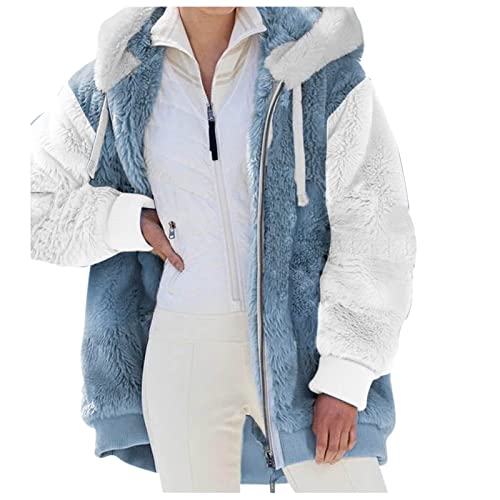 Nsercvb Fleecejacke Damen,Winterjacke Damen Teddy Fleece Mantel Warm Gefüttert Winter Kapuzenpullover Flauschig Plüschjacke Sweatshirt mit Kapuze und Taschen Reißverschluss Winterjacke Oversize, L von Nsercvb