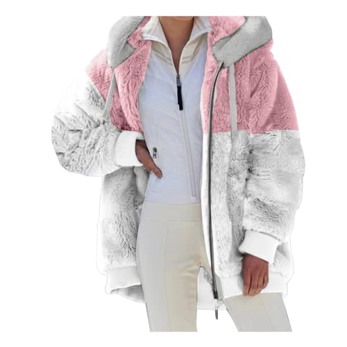 Nsercvb Fleecejacke Damen,Winterjacke Teddy Fleece Mantel Warm Gefüttert Winter Kapuzenpullover Flauschig Plüschjacke Sweatshirt Kapuze Taschen Reißverschluss Oversize,mantel damen schwarz,XXL von Nsercvb