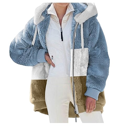 Nsercvb Fleecejacke Damen,Winterjacke Damen Teddy Fleece Mantel Warm Gefüttert Winter Kapuzenpullover Flauschig Plüschjacke Sweatshirt mit Kapuze und Taschen Reißverschluss Winterjacke Oversize von Nsercvb