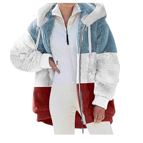 Nsercvb Fleecejacke Damen,Winterjacke Damen Teddy Fleece Mantel Warm Gefüttert Winter Kapuzenpullover Flauschig Plüschjacke Sweatshirt mit Kapuze und Taschen Reißverschluss Winterjacke Oversize von Nsercvb