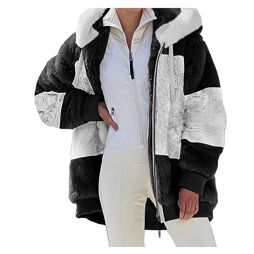 Nsercvb Fleecejacke Damen,Winterjacke Damen Teddy Fleece Mantel Warm Gefüttert Winter Kapuzenpullover Flauschig Plüschjacke Sweatshirt mit Kapuze und Taschen Reißverschluss Winterjacke Oversize von Nsercvb