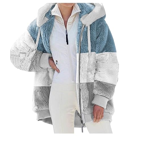 Nsercvb Fleecejacke Damen,Winterjacke Damen Teddy Fleece Mantel Warm Gefüttert Winter Kapuzenpullover Flauschig Plüschjacke Sweatshirt mit Kapuze und Taschen Reißverschluss Winterjacke Oversize von Nsercvb