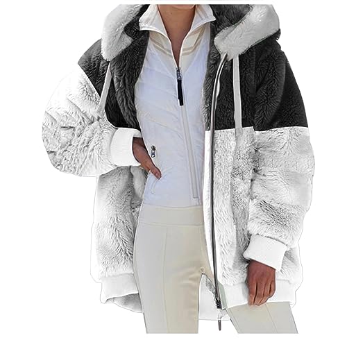 Nsercvb Fleecejacke Damen,Winterjacke Damen Teddy Fleece Mantel Warm Gefüttert Winter Kapuzenpullover Flauschig Plüschjacke Sweatshirt mit Kapuze und Taschen Reißverschluss Winterjacke Oversize von Nsercvb