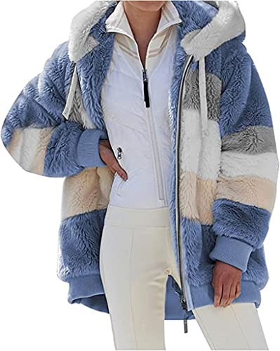 Nsercvb Fleecejacke Damen,Winterjacke Damen Teddy Fleece Mantel Warm Gefüttert Winter Kapuzenpullover Flauschig Plüschjacke Sweatshirt mit Kapuze und Taschen Reißverschluss Winterjacke Oversize von Nsercvb