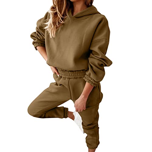 Nsercvb Jogginganzug Damen,Damen Sportanzug Traingsanzug Jogginganzug Set Frauen 2 Teilig Freizeitanzug Crop Hoodie Pullover Kurz Kapuzenpullover + Lang Hosen 2 Stück Sportswear Bekleidungsset von Nsercvb