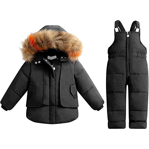 Nsercvb Schneeanzug Baby, Skianzug Mädchen Kinder Schneeanzug Daunenjacke mit Kaputze + Skihose 2tlg Bekleidungsset Winteranzug für 1-5 Jahre Jungen Mädchen Winterjacke und Daunenhose Outfit Set von Nsercvb