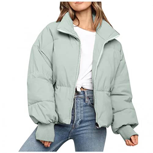 Nsercvb Winterjacke Damen, Kurze Daunenjacke Damen Puffer Jacke ohne Kapuze Winter Warm Gefüttert Stehkragen Dicke Winterjacke Kurz übergangsjacke Steppjacke Parka Mantel Outdoorjacke Softshelljacke von Nsercvb