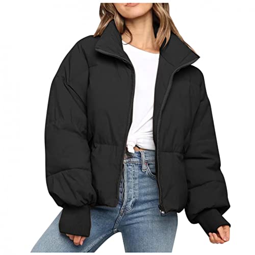 Nsercvb Winterjacke Damen, Kurze Daunenjacke Damen Puffer Jacke ohne Kapuze Winter Warm Gefüttert Stehkragen Dicke Winterjacke Kurz übergangsjacke Steppjacke Parka Mantel Outdoorjacke Softshelljacke von Nsercvb