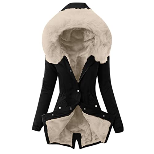 Nsercvb Winterjacke Damen Warm Gefüttert Winter Lang Parka Jacke Mantel Mittellang Wintermantel mit Kapuze Dicke Fleecejacke Übergangsjacke Steppjacke Lange Große Größen Outdoorjacke Damenjacke von Nsercvb