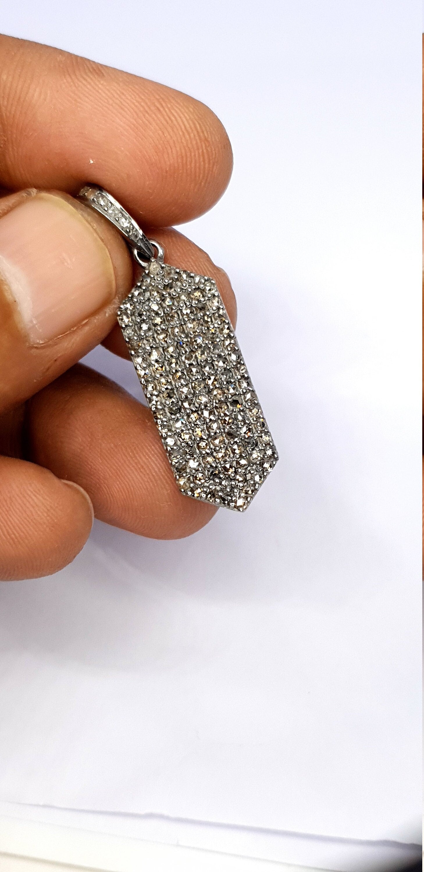 Diamant-Erkennungsmarken-Anhänger, 925Er Silber, Rosenschliff-Diamant-Schmuckanhänger, Weihnachtsanhänger, Silber-Diamant-Halskette von Nstexports