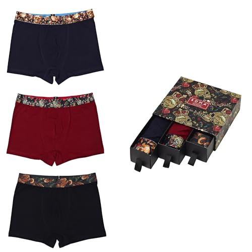 3-teilige Herren-Boxershorts mit Geschenkbox | Baumwolle, Gemusterter Elastischer Boxer | Herrenunterwäsche in Größe L | Männer Trunks Baumwolle Unterwäsche | Unterhose ohne Einschnitt Gummibund von Ntelioglou