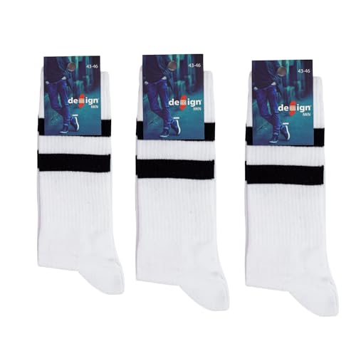Ntelioglou Gestreifte Unisex-Socken | 3-teilige Sportsocken aus Baumwolle | Unisex-Crew-Atmungsaktiv-Socken von Ntelioglou