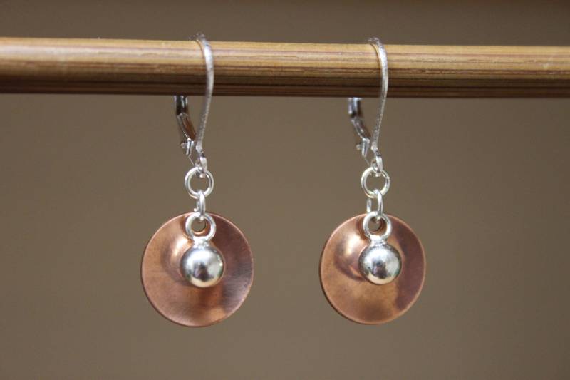 925 Silber Kugel Ohrringe, Kleine Baumeln & Tropfen Gemischte Metall Kupfer Sterling Moderne Ohrringe von NtikArtJewelry