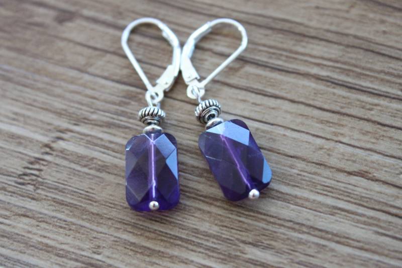 Amethyst Ohrringe, Lila Baumeln Tropfen Edelstein Stein Schmuck von NtikArtJewelry