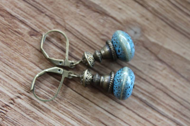 Blaue Keramik Ohrringe, Baumeln Tropfen Rustikale Erdige Blau Schmuck, Geschenk Für Frauen von NtikArtJewelry