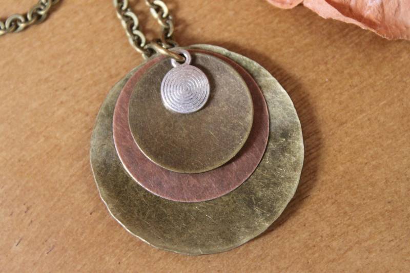 Boho Halskette Anhänger Schmuck Mixed-Metall Messing von NtikArtJewelry