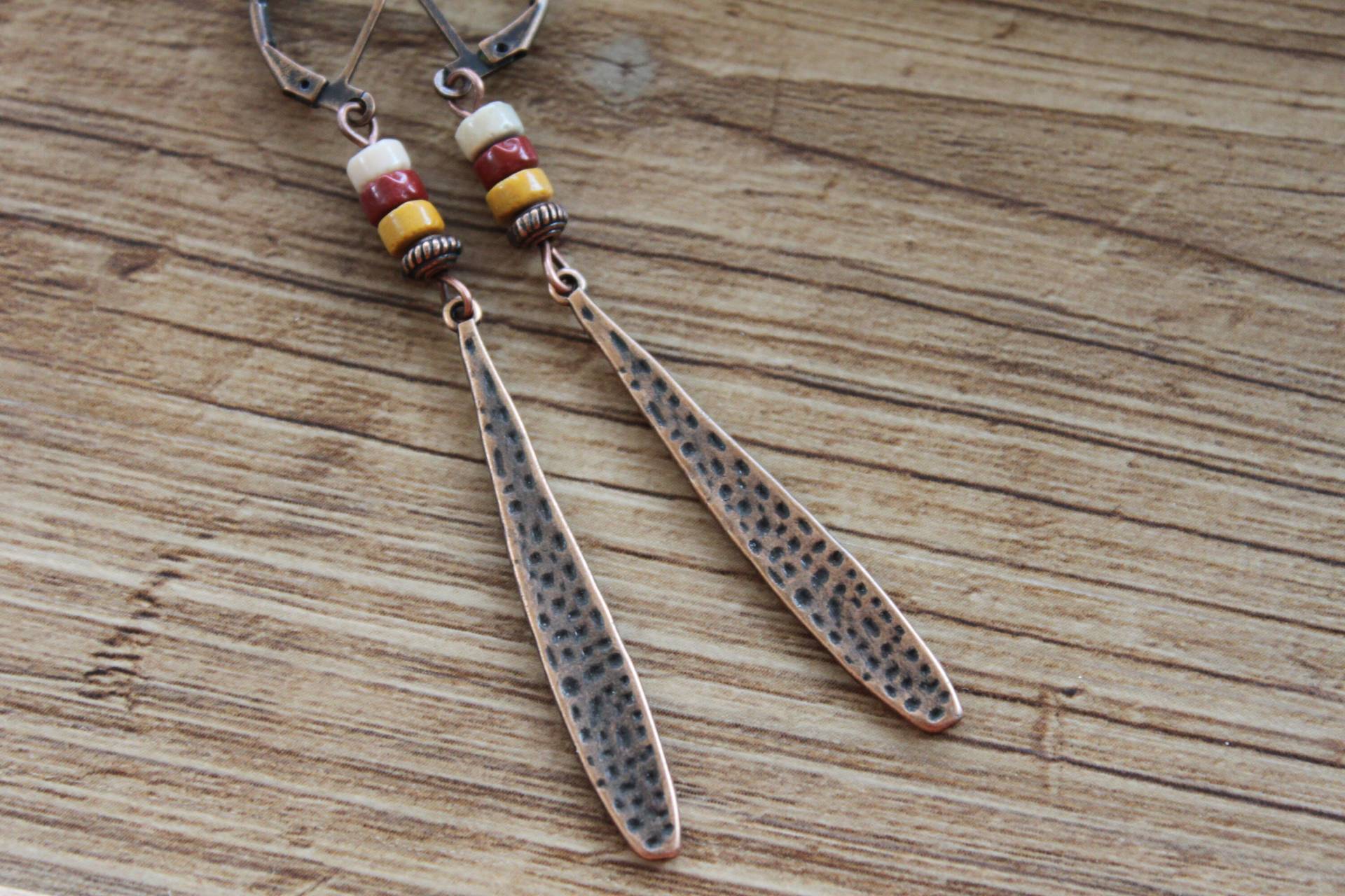 Gelb Braun Kupfer Ohrringe/Lange Boho Stick Erdige Herbst Schmuck von NtikArtJewelry