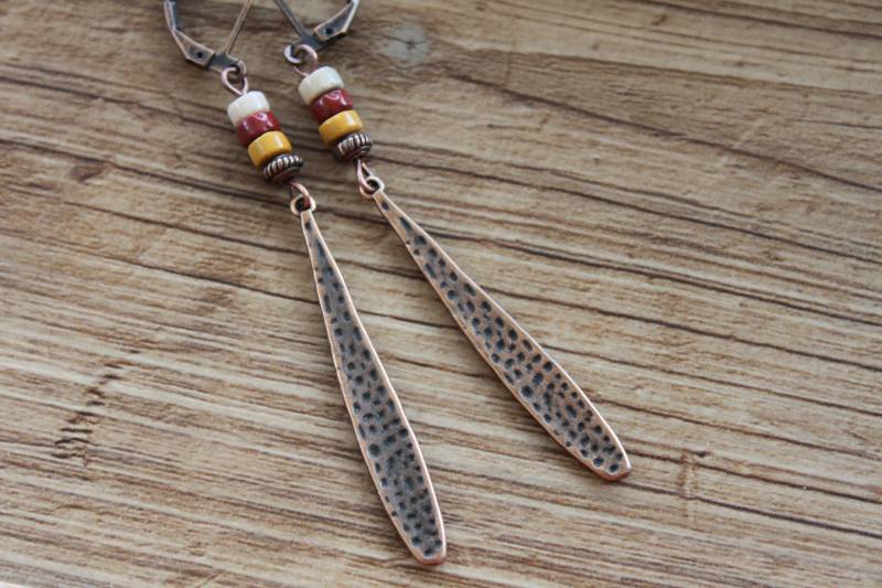 Gelb Braun Kupfer Ohrringe/Lange Boho Stick Erdige Herbst Schmuck von NtikArtJewelry