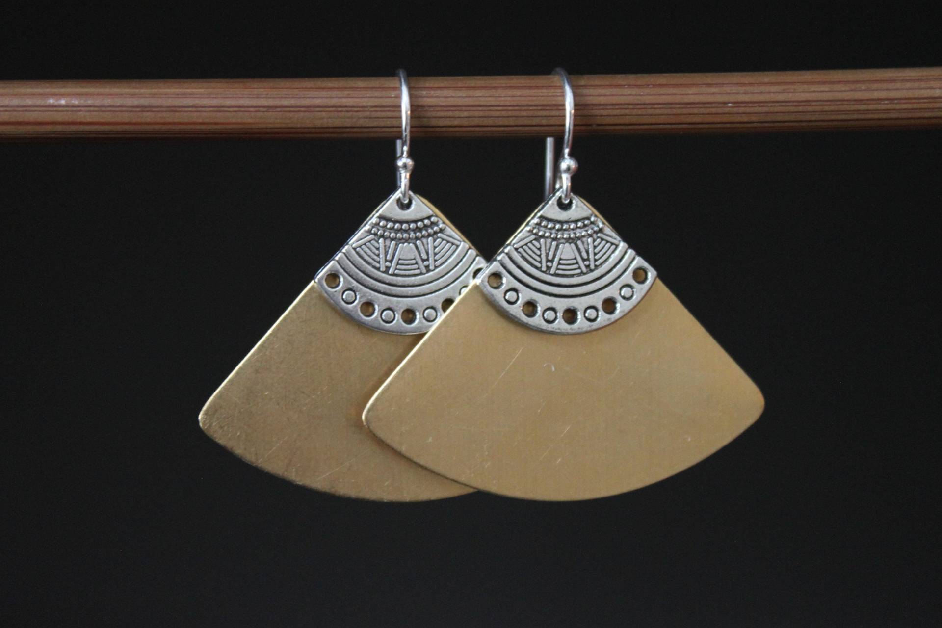 Gold Messing Ohrringe Baumeln Tropfen Large Boho Schmuck Statement von NtikArtJewelry