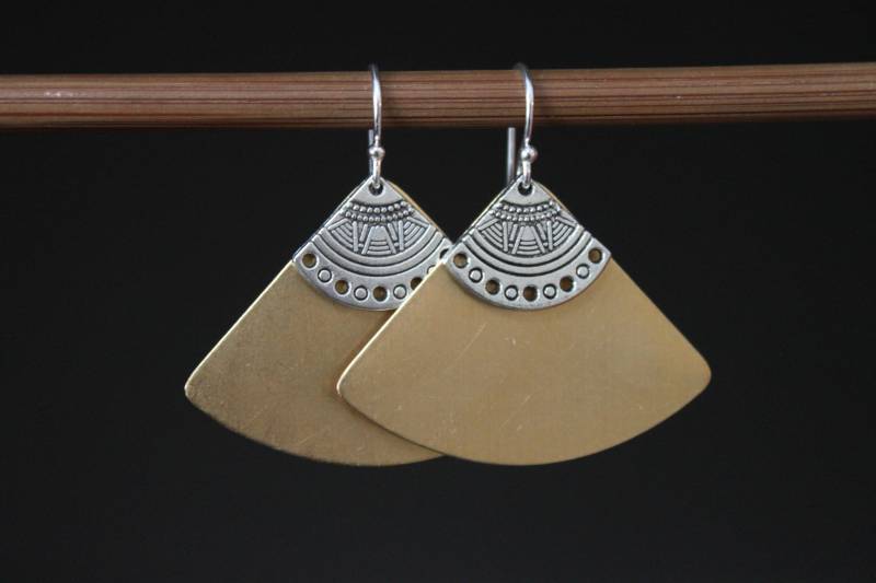 Gold Messing Ohrringe Baumeln Tropfen Large Boho Schmuck Statement von NtikArtJewelry