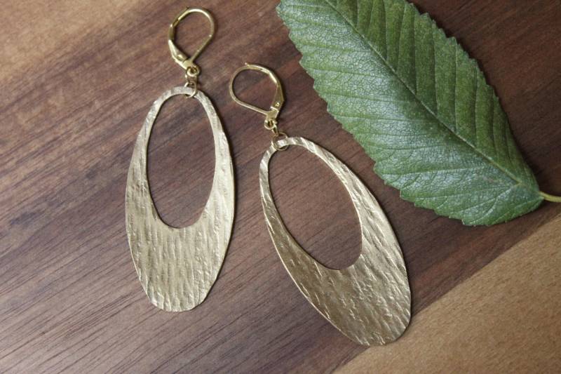 Gold Messing Ohrringe Lange Boho Hängeohrringe Schmuck Statement von NtikArtJewelry