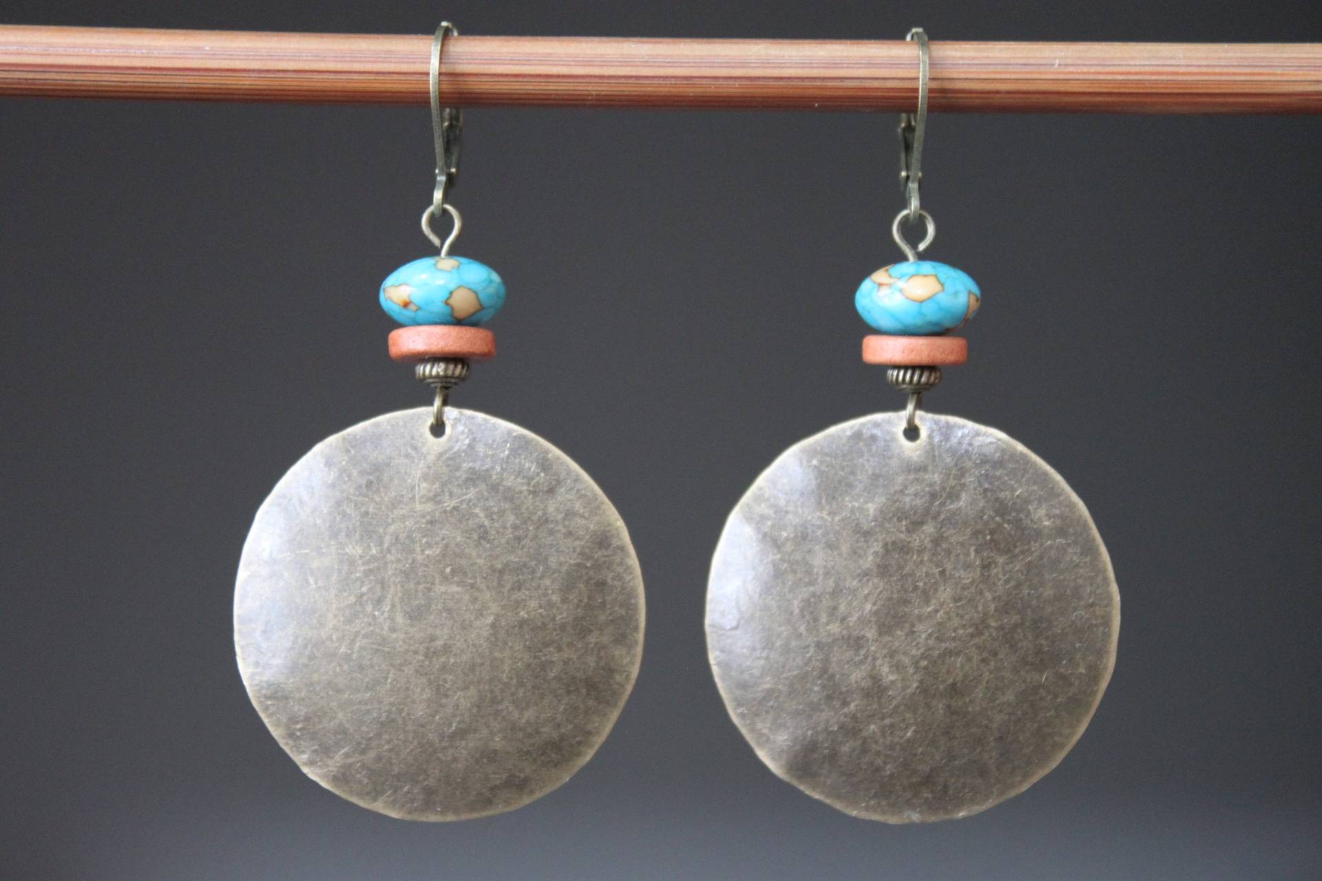 Große Blaue Boho Ohrringe, Messingohrringe, Baumeln Schmuck, Statement Für Frauen von NtikArtJewelry