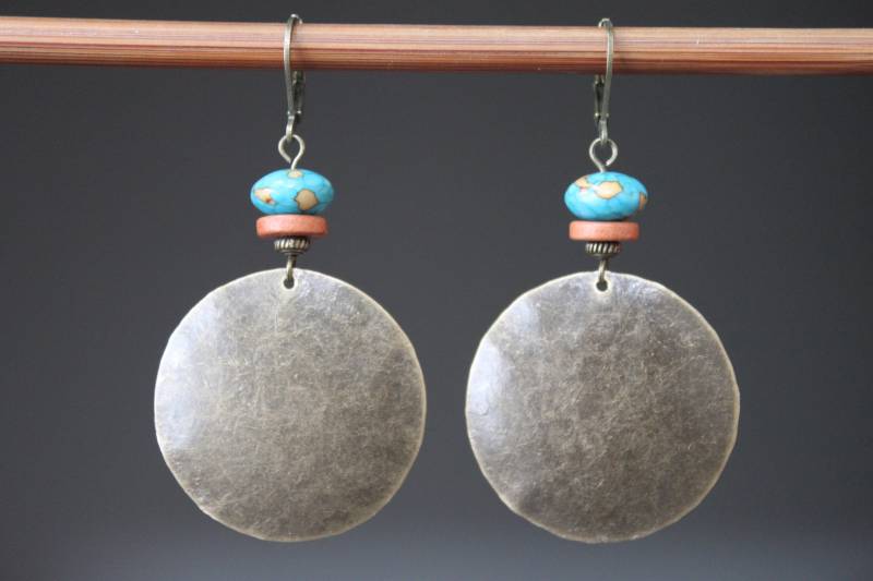 Große Blaue Boho Ohrringe, Messingohrringe, Baumeln Schmuck, Statement Für Frauen von NtikArtJewelry