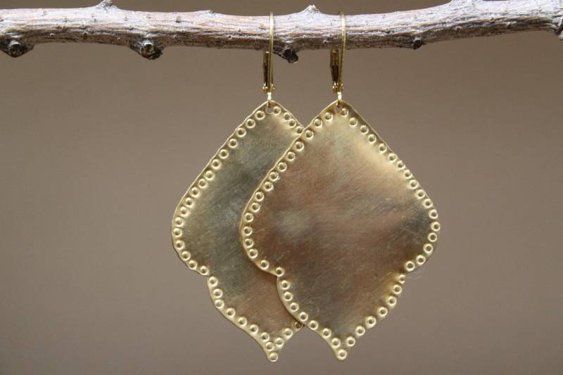 Hand Gestempelt Große Gold Messing Boho Ohrringe, Schmuck, Statement Ohrringe von NtikArtJewelry