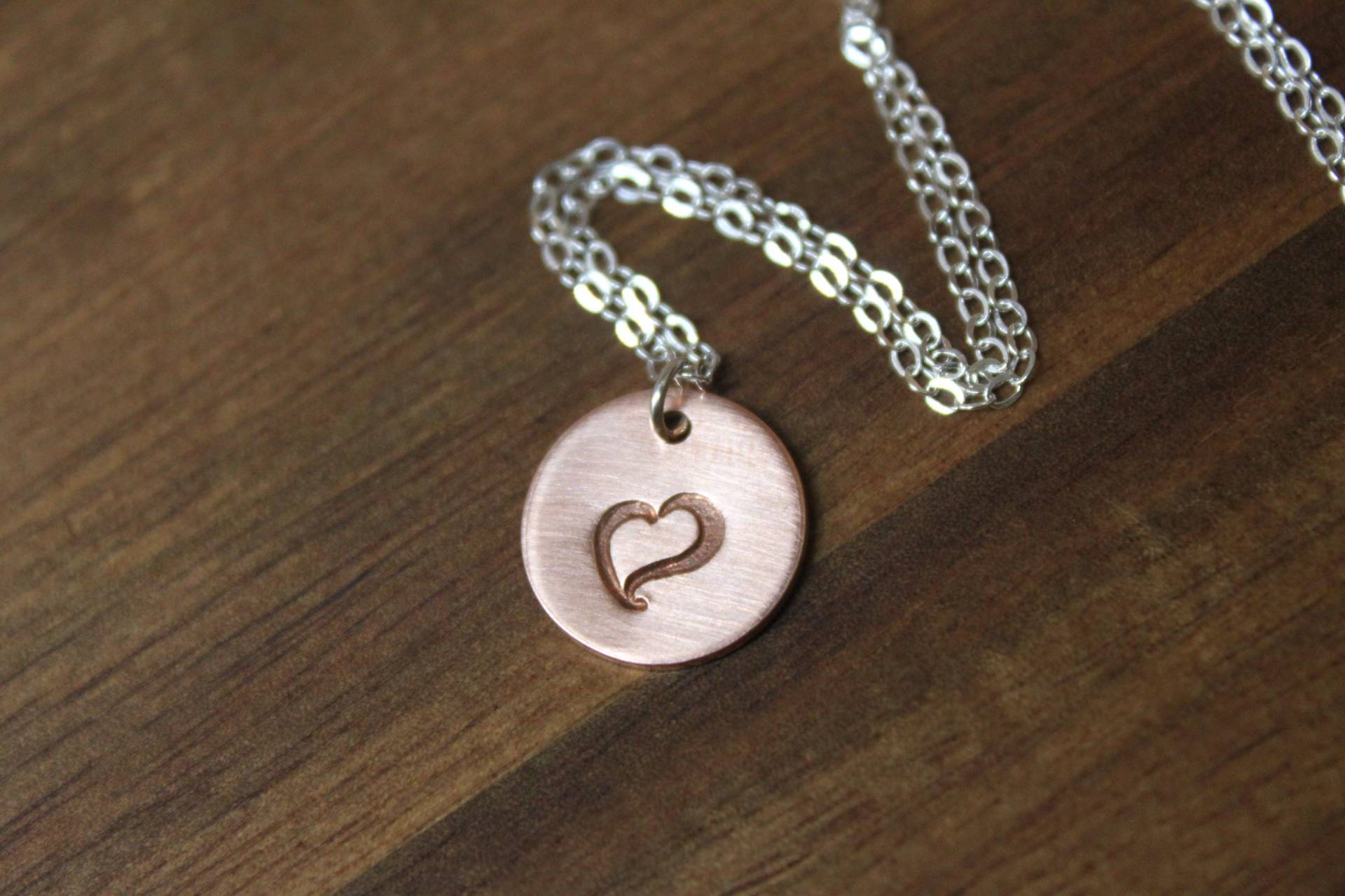 Hand Gestempelt Herz Kupfer Sterling Silber Halskette, Geschenk Für Sie, Frau, Frauen, Muttertagsgeschenk Mama von NtikArtJewelry