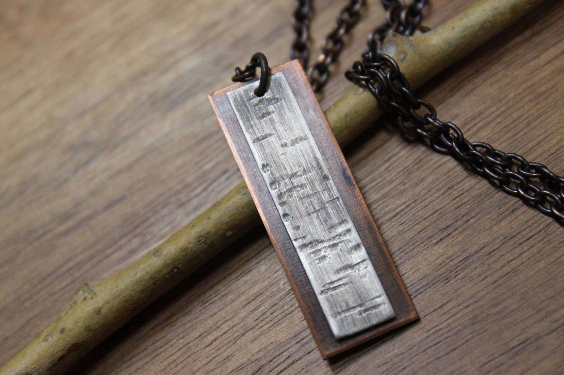 Handgefertigte Kupfer & Sterling Silber Birkenrinde Anhänger Halskette - Boho Schmuck von NtikArtJewelry