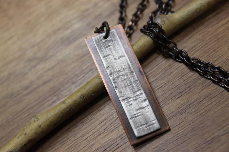 Handgefertigte Kupfer & Sterling Silber Birkenrinde Anhänger Halskette - Boho Schmuck von NtikArtJewelry