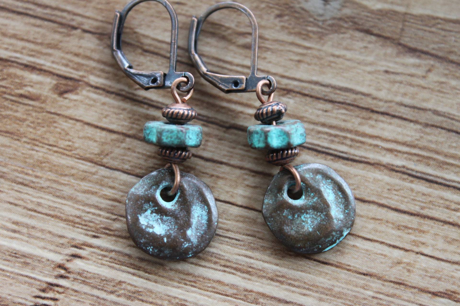 Kleine Türkis Patina Kupfer Ohrringe/Baumeln Und Tropfen Rustikale Schmuck Geschenk Für Sie von NtikArtJewelry