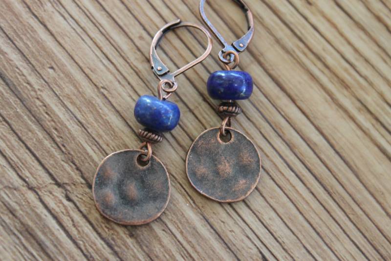 Kupfer Ohrringe, Baumeln Tropfen Lapis Lazuli Boho Rustikale Geschenk Für Frauen, Sie von NtikArtJewelry