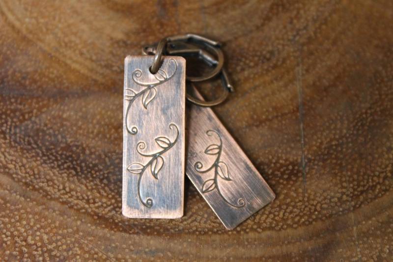 Kupfer Ohrringe, Oxidierte Hand Gestempelt Boho Schmuck, Rustikale Erdige Herbst Ohrringe von NtikArtJewelry