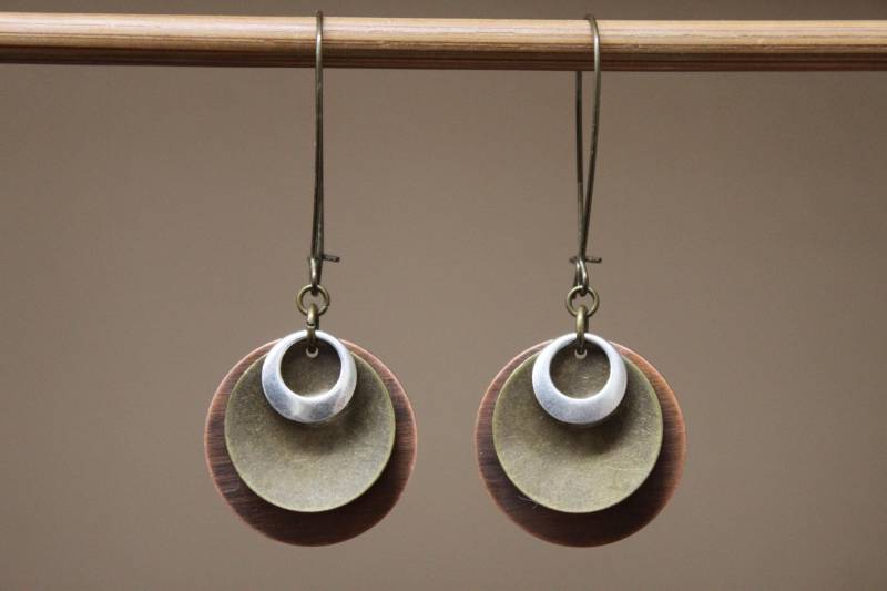 Lange Kupfer Boho Ohrringe Baumeln Tropfen Schmuck Gemischt Metall Geschenk Für Frauen von NtikArtJewelry