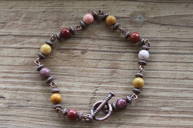 Mookait Perlen Boho Armband Schmuck Edelstein Erdiges Erdige Herbst 6 Mm von NtikArtJewelry