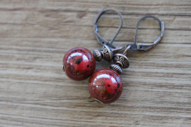 Rote Ohrringe Keramik Baumeln Tropfen Erdige Schmuck Rustikale Geschenk Für Frauen von NtikArtJewelry