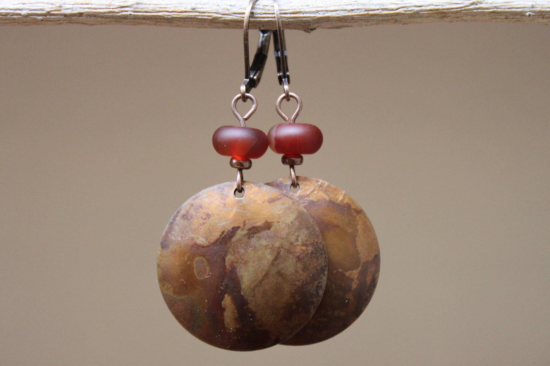 Rotkupfer Ohrringe, Baumeln Achat Oxidiertes Kupfer Schmuck, Erdige Rustikale Herbst Einzigartiges Geschenk von NtikArtJewelry