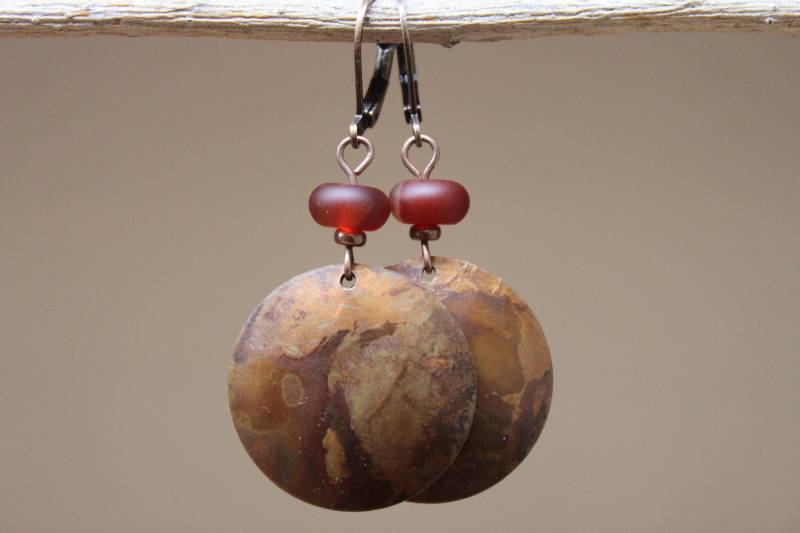 Rotkupfer Ohrringe, Baumeln Achat Oxidiertes Kupfer Schmuck, Erdige Rustikale Herbst Einzigartiges Geschenk von NtikArtJewelry