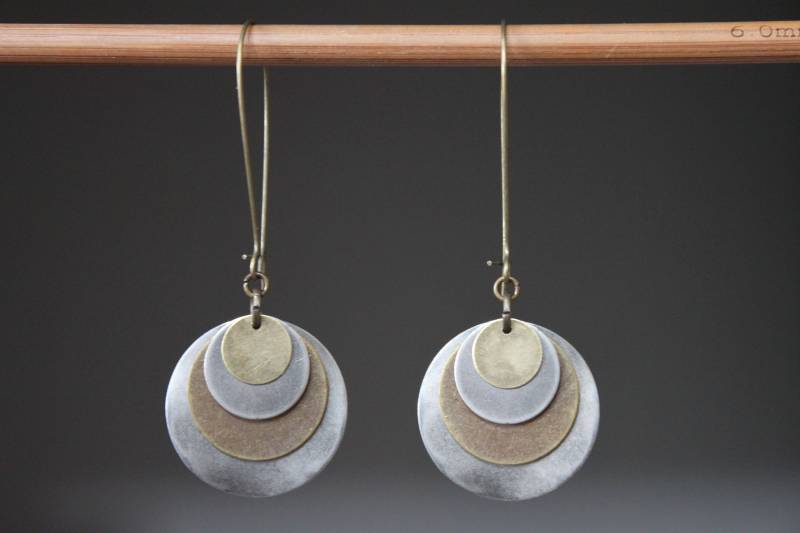 Silber Boho Ohrringe Baumeln Gemischt Metall Schmuck Rustikale Geschenk Frauen von NtikArtJewelry