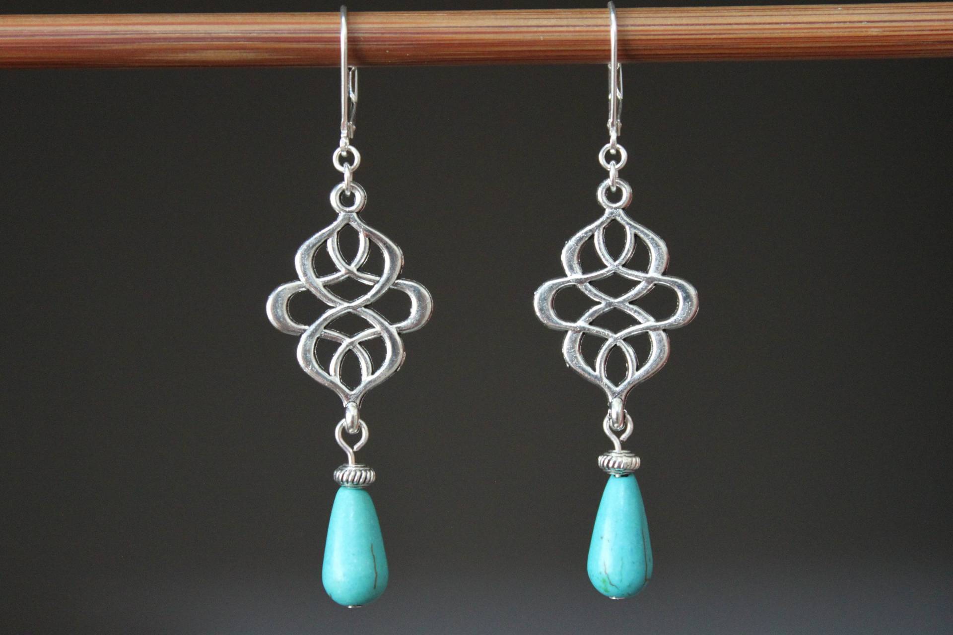 Silber Türkis Boho Ohrringe, Lange Schmuck, Sterling Klappbrisur von NtikArtJewelry