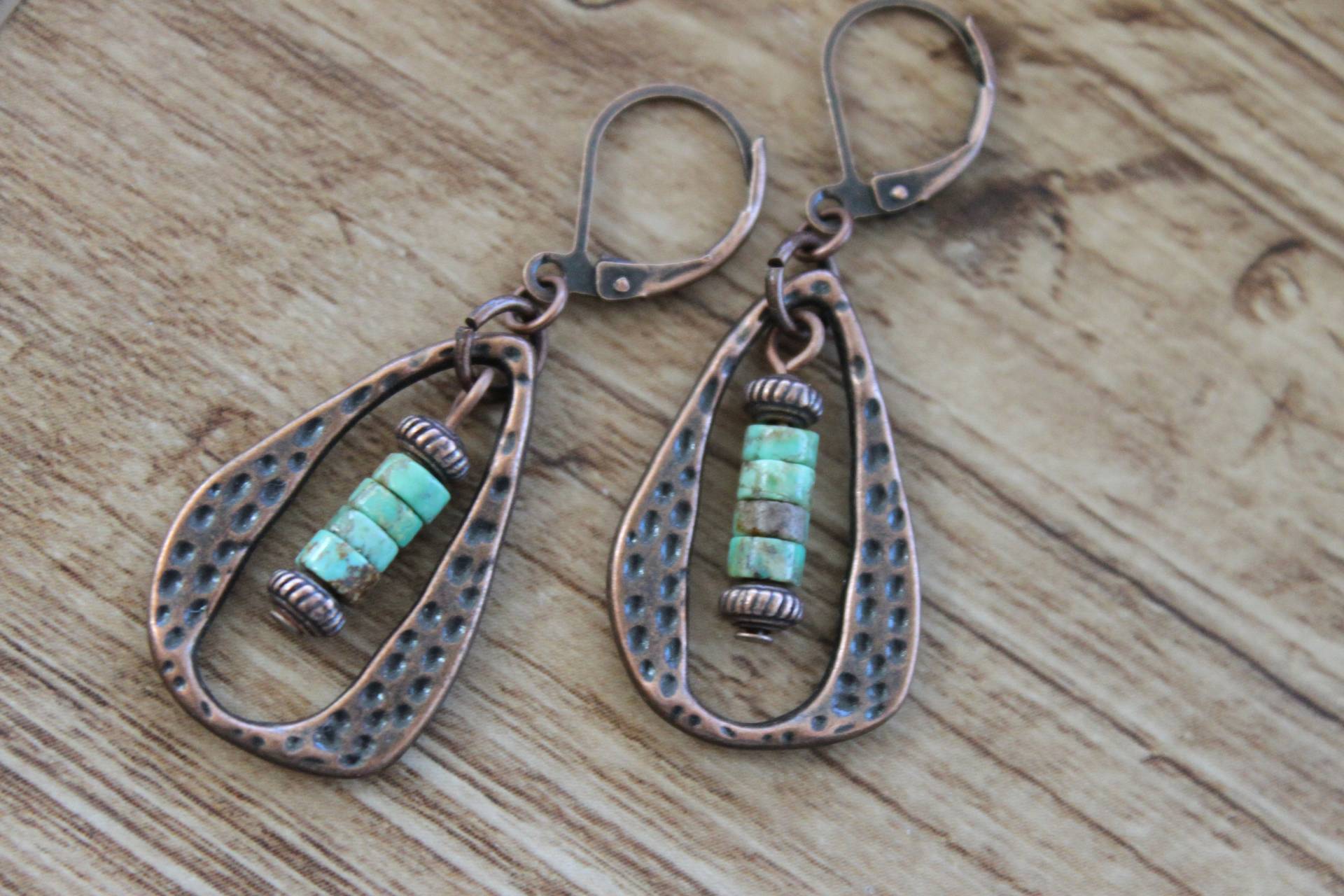 Türkis Boho Ohrringe, Kupfer Schmuck, Tropfen Rustikale Geschenk Für Sie, Frauen von NtikArtJewelry