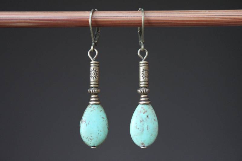 Türkis Ohrringe Boho Baumeln Tropfen Teardrop Schmuck Geschenk Für Frauen von NtikArtJewelry